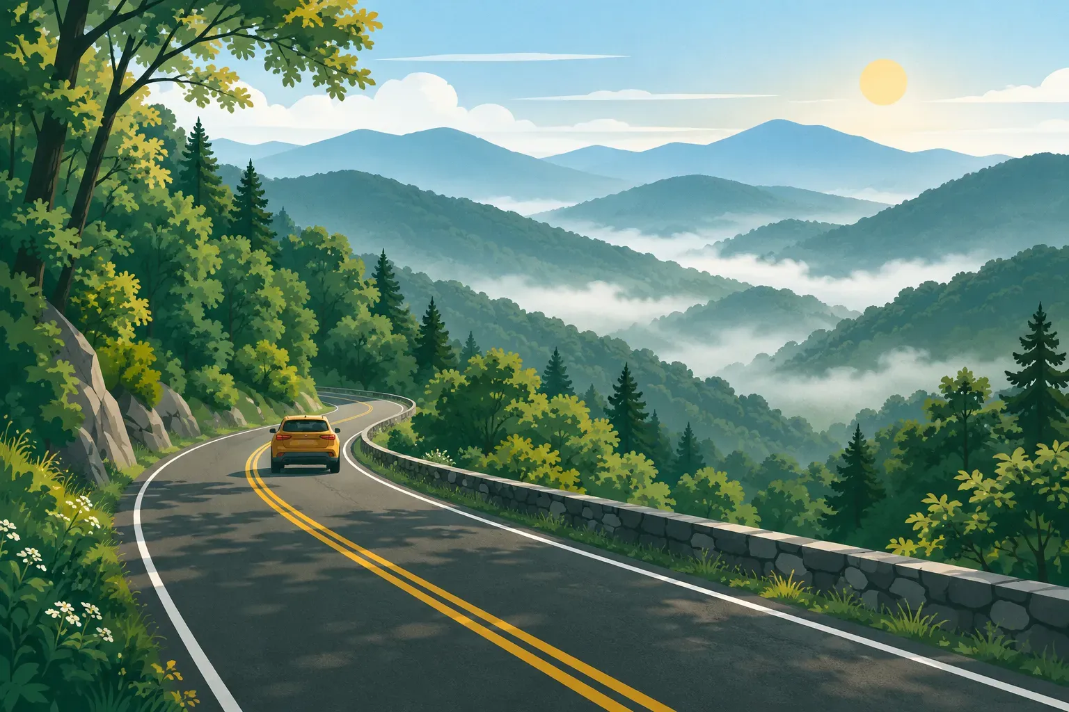 A road through the Great Smoky Mountains, a typical landscape of Tennessee
